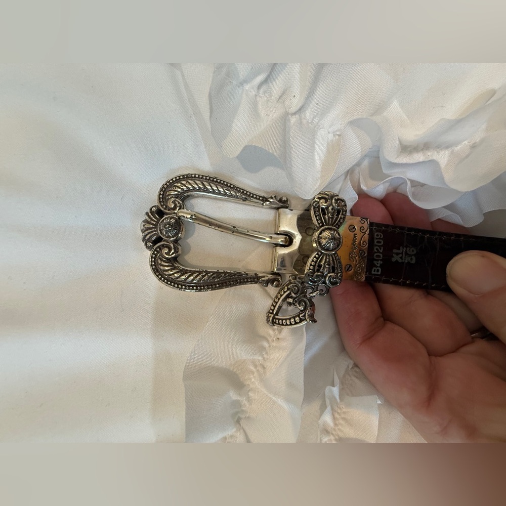 Brighton Silver Buckle Reversible Black / Brown Croc Embossed Leather Belt Sz XL - Picture 11 of 11